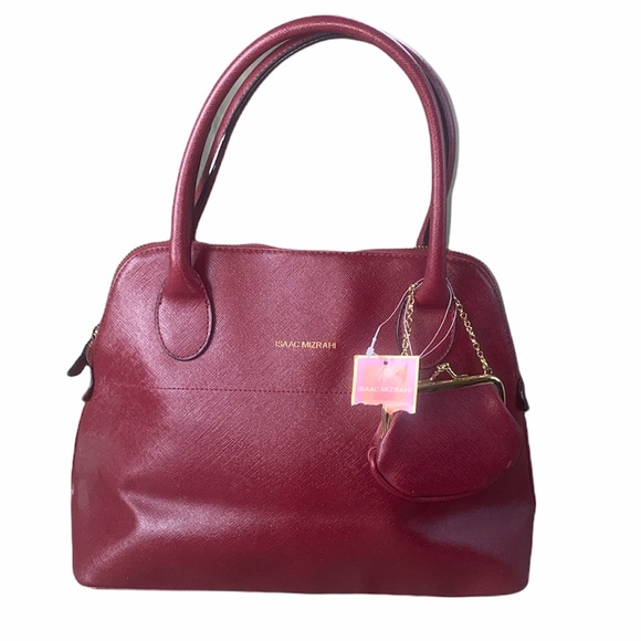 ISAAC MIZRAHI red shoulder bag purse tote SET with coin matching pouch NWT - Picture 2 of 4